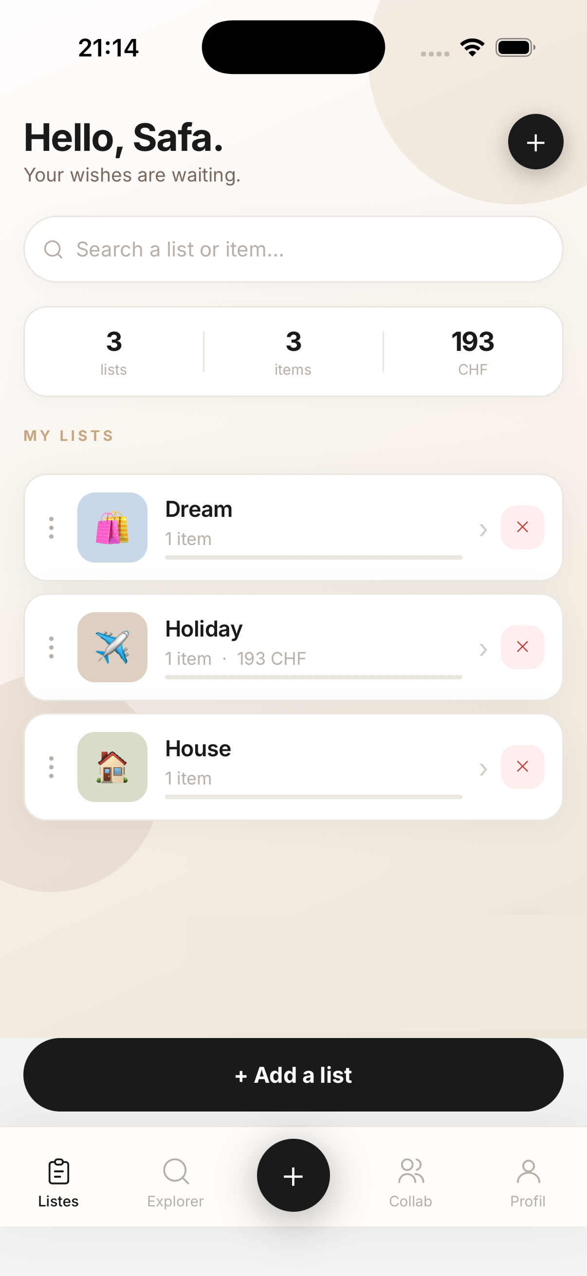 Application Wishi — créer et partager des listes d'envies sur iPhone iOS